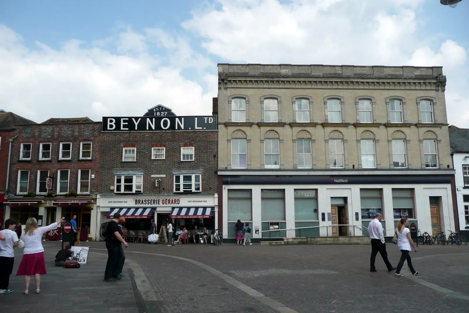 Shops, offices and a bank around the market place in Newbury, Berkshire